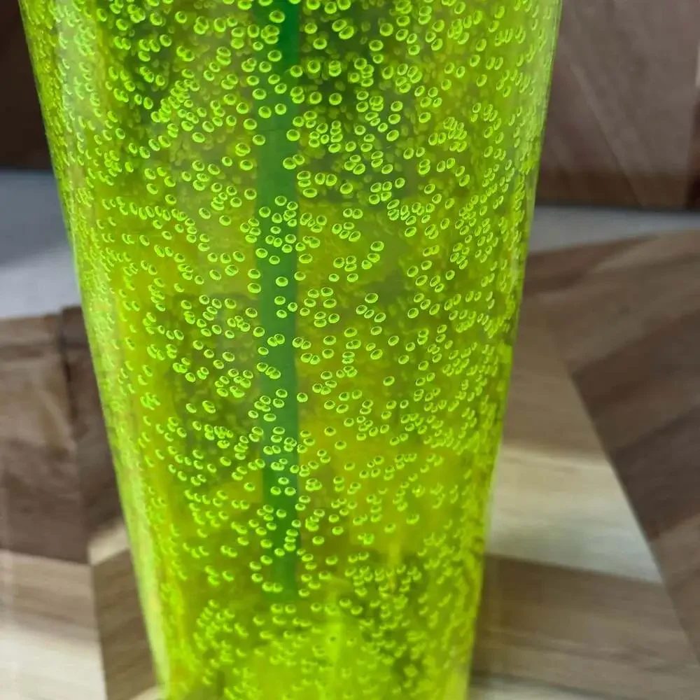 Starbucks 24 oz Neon Yellow Bubbleseed Cold Cup Tumbler with Purple Lid